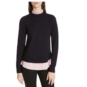 Ted Baker Kaarinna cashmere blend mock two piece navy blue ruffle neck sweater